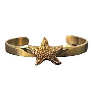 Vintage Sarah Coventry Gold Star Fish Sea Shell Cuff Bracelet